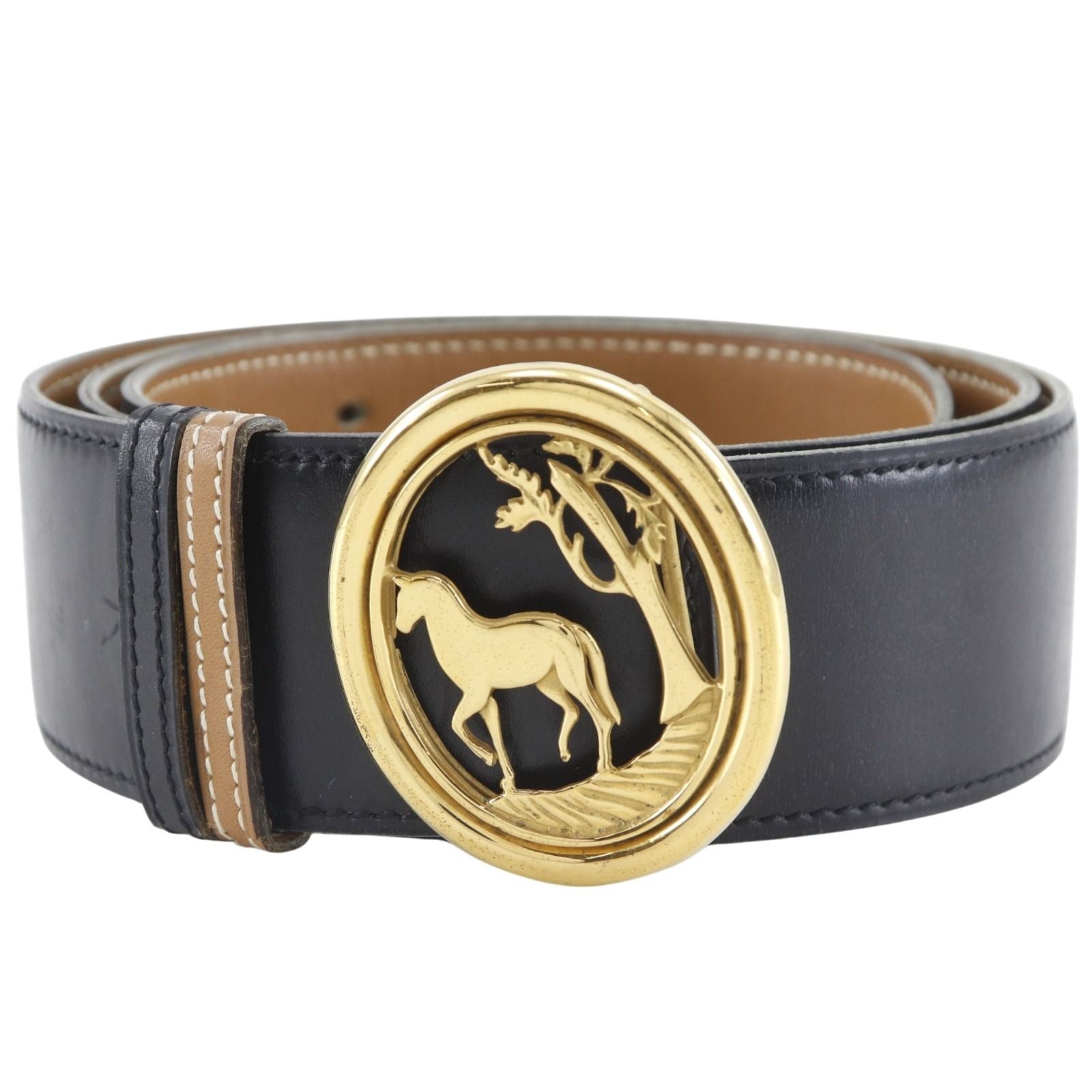 Hermes Hose Buckle Reversible Vintage Box Calf Gold Plated Black Brown Belt