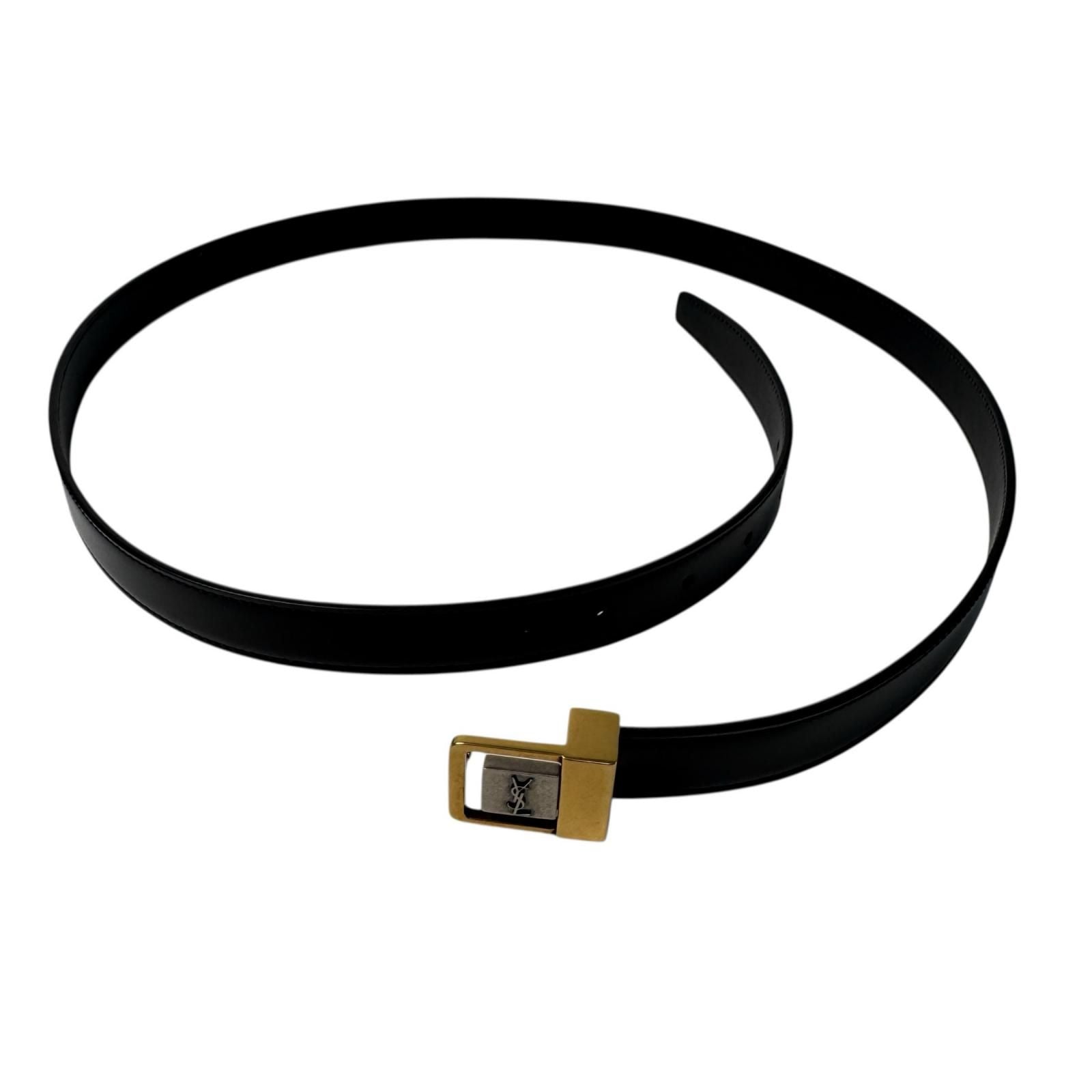 Saint Laurent YSL Yves Push Pin Buckle Belt 100 Shiny Leather