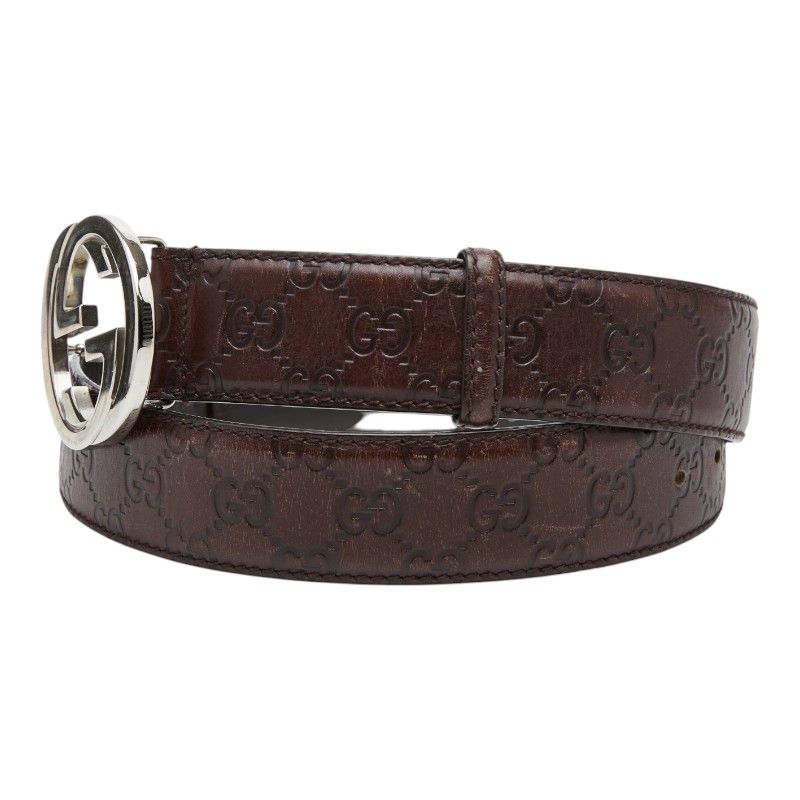 Gucci GG Pattern Interlocking Belt 90 36 Brown Leather