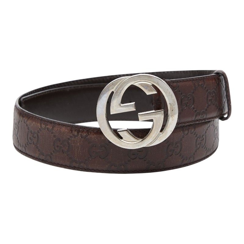 Gucci GG Pattern Interlocking Belt 90 36 Brown Leather