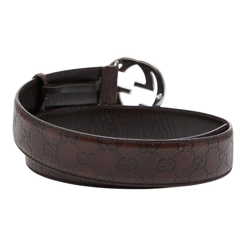 Gucci GG Pattern Interlocking Belt 90 36 Brown Leather
