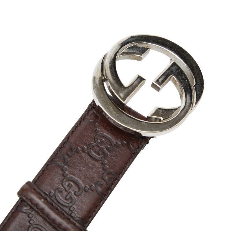 Gucci GG Pattern Interlocking Belt 90 36 Brown Leather