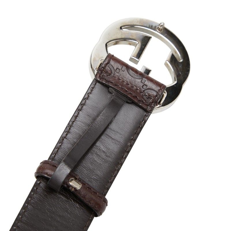 Gucci GG Pattern Interlocking Belt 90 36 Brown Leather