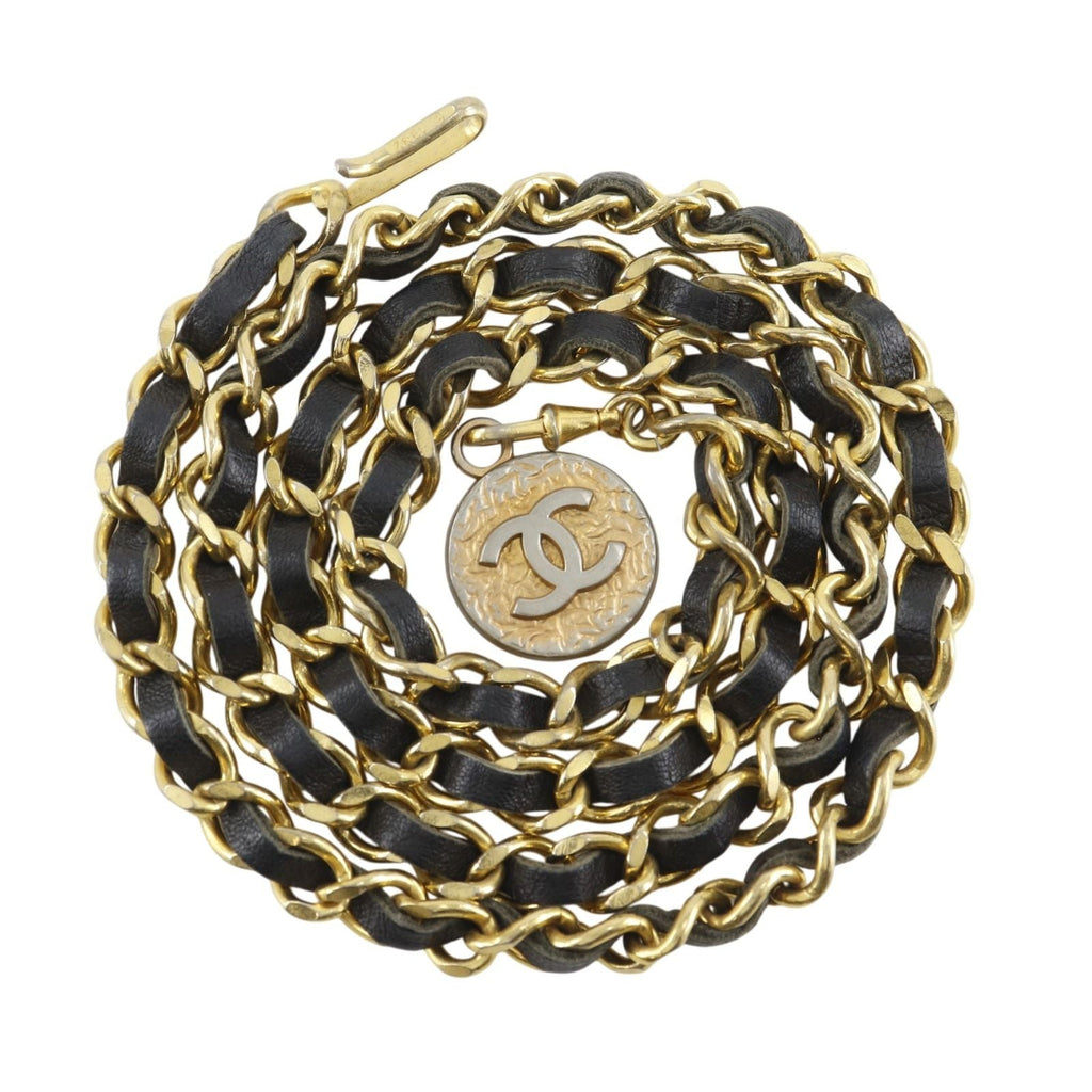 Chanel Che CC Logo Vintage Leather Black LadyBelt Belt