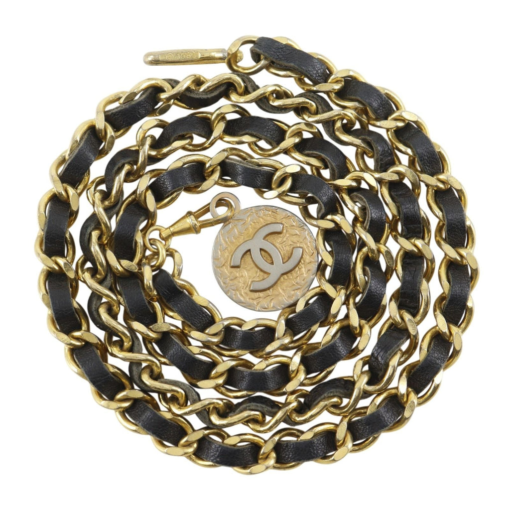 Chanel Che CC Logo Vintage Leather Black LadyBelt Belt