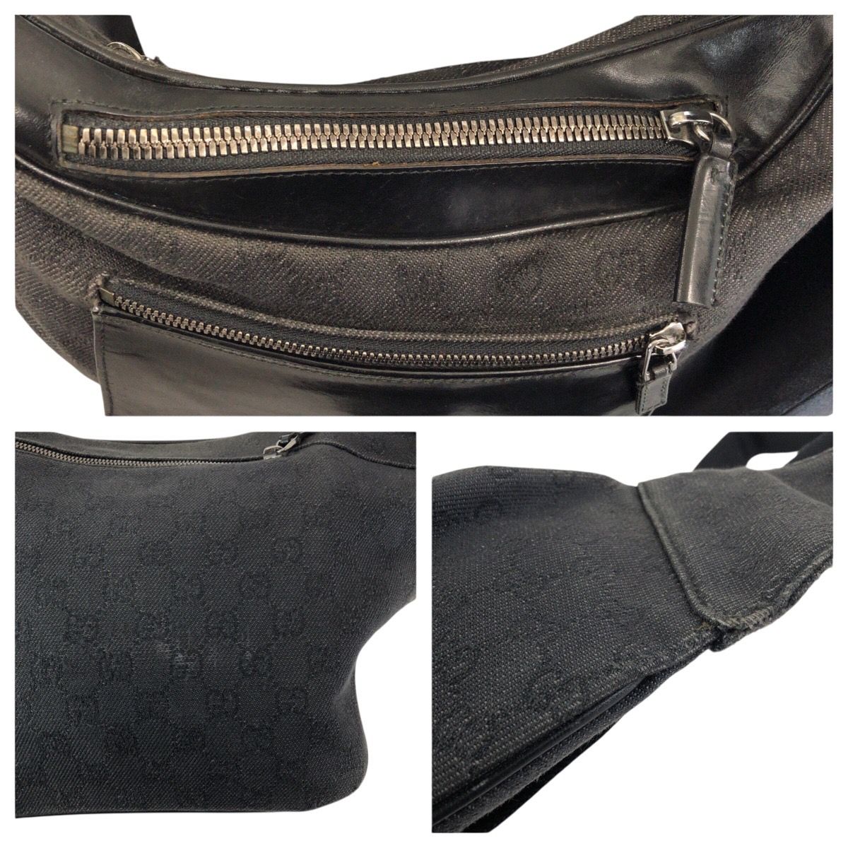 Gucci Black Silver GG Canvas Leather Belt Bag