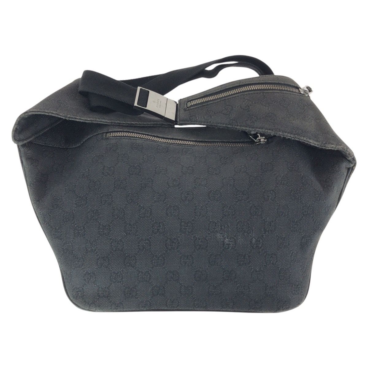 Gucci Black Silver GG Canvas Leather Belt Bag