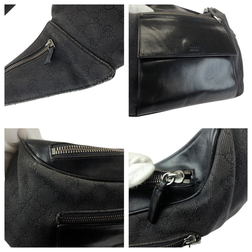 Gucci Black Silver GG Canvas Leather Belt Bag