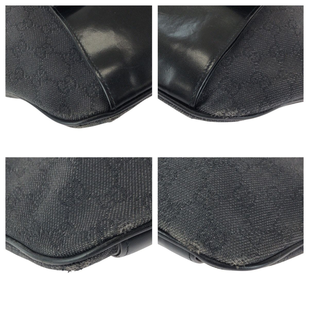 Gucci Black Silver GG Canvas Leather Belt Bag