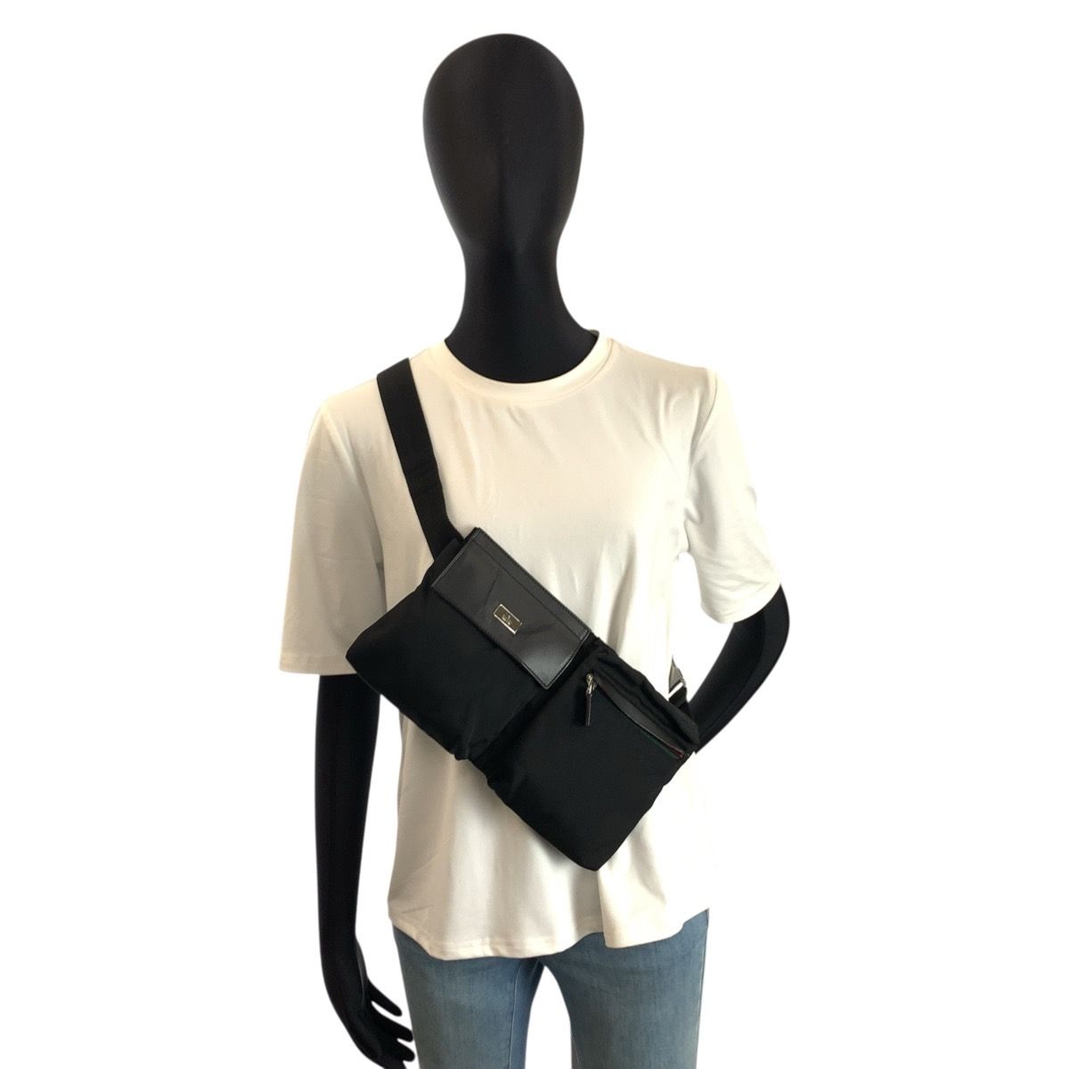 Gucci Sherry Line Black Nylon Leather Belt Bag