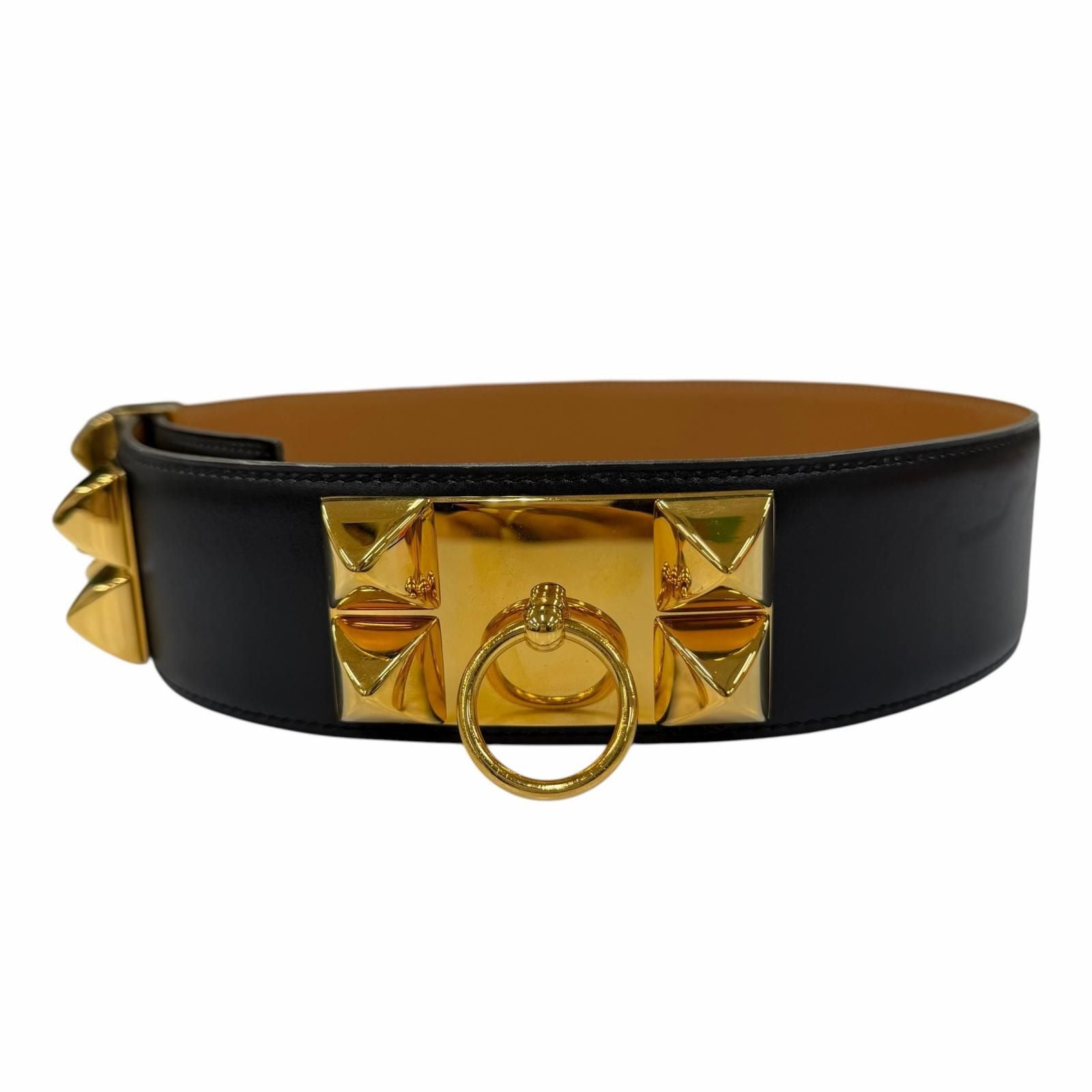 Hermes Vintage Collier de Chien 50 Gold Leather Belt Black 65