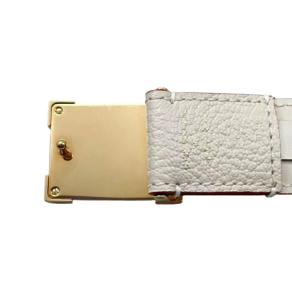 Louis Vuitton Belt Ceinture Pandora Leather Logo Buckle White Beige Gold
