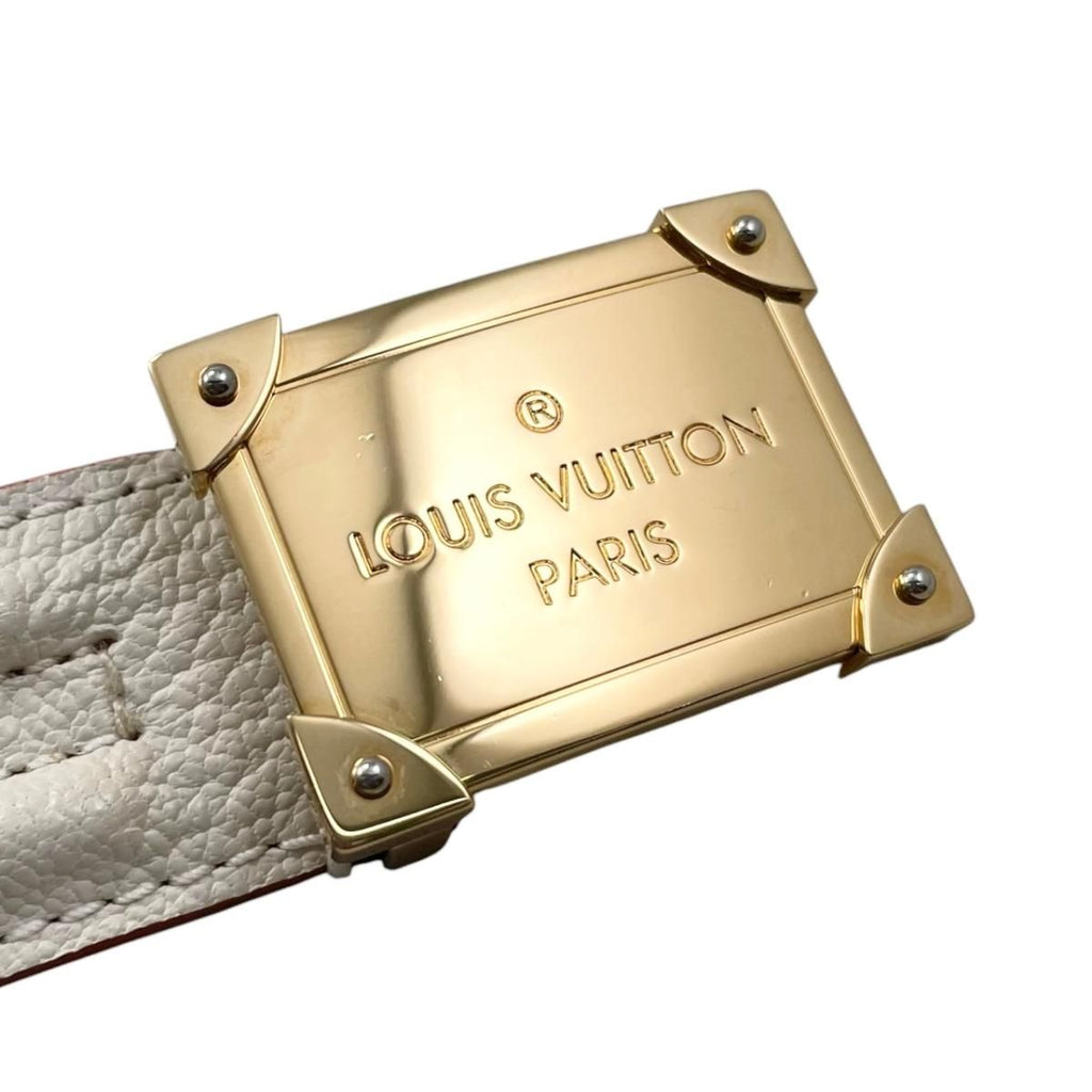 Louis Vuitton Belt Ceinture Pandora Leather Logo Buckle White Beige Gold