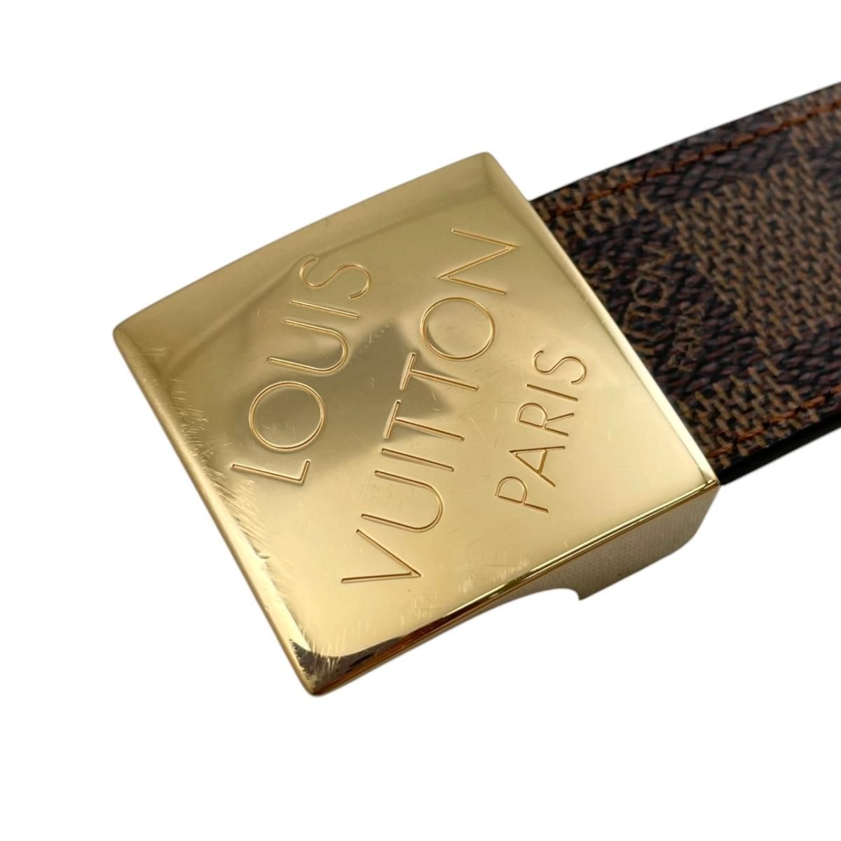 Louis Vuitton Belt Ceinture Carre Damier Ebene Logo Buckle Gold
