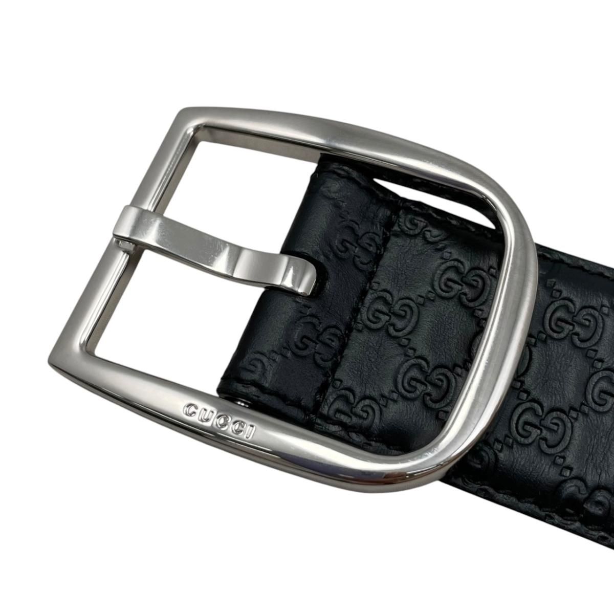 Gucci Belt Micro Guccissima Leather Logo Black Silver
