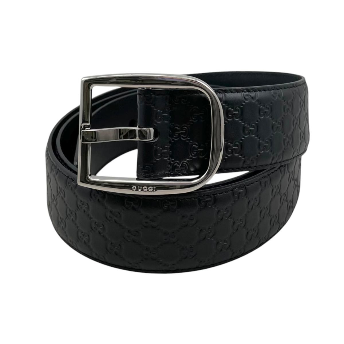 Gucci Belt Micro Guccissima Leather Logo Black Silver