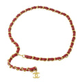 Chanel Belt Chain Leather Red Gold CC Logo