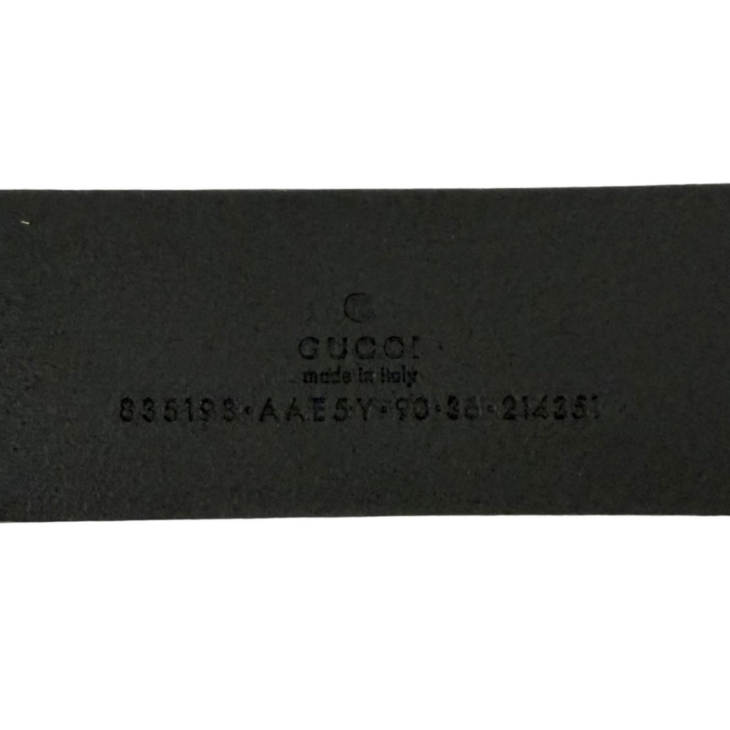 Gucci Logo Buckle Dull Finished Leather Belt Silver Black