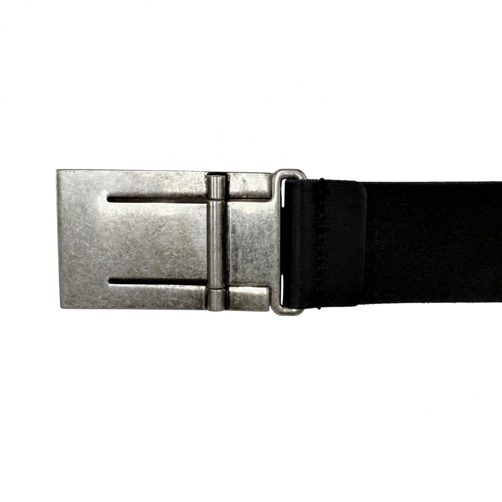 Gucci Logo Buckle Dull Finished Leather Belt Silver Black