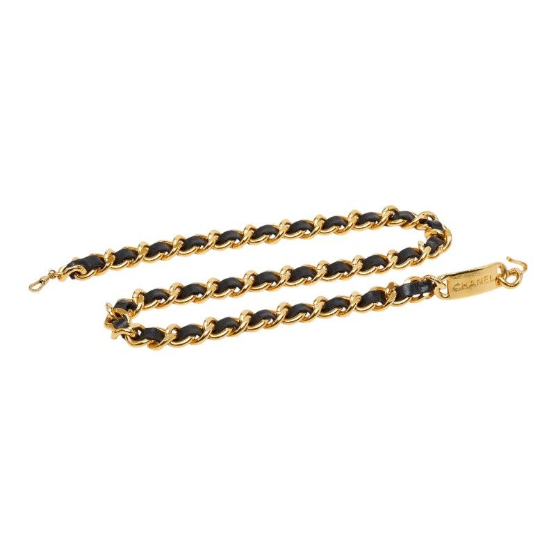 Chanel 31 Rue Cambon le Logo Plate Chain Belt Gold Black Plated Leather