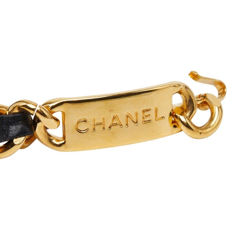 Chanel 31 Rue Cambon le Logo Plate Chain Belt Gold Black Plated Leather