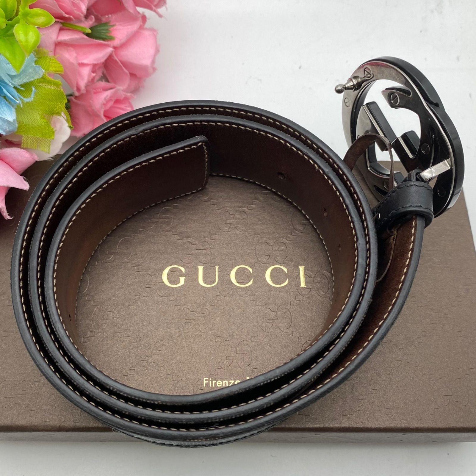 Gucci Leather Belt GG Marmont Supreme Black