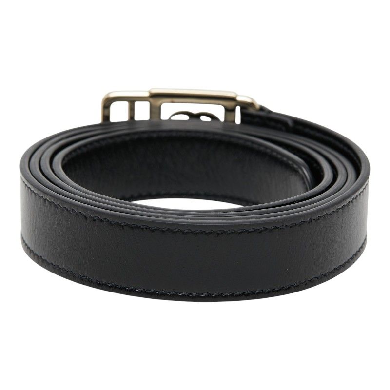 Gucci Double Buckle Slim Belt Black Gold Leather Plated