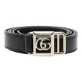 Gucci Double Buckle Slim Belt Black Gold Leather Plated