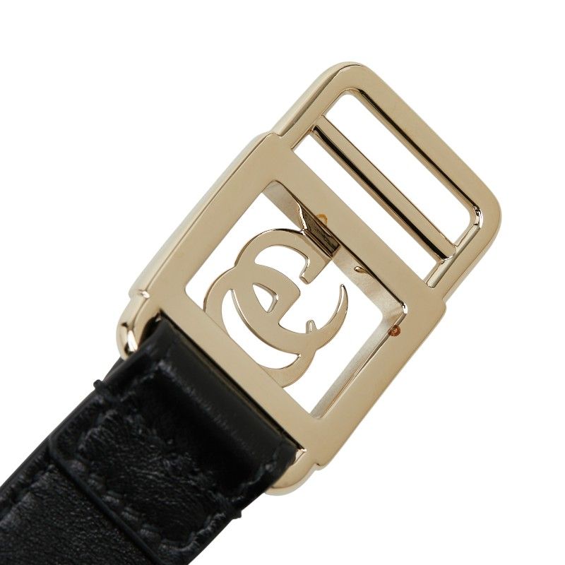 Gucci Double Buckle Slim Belt Black Gold Leather Plated
