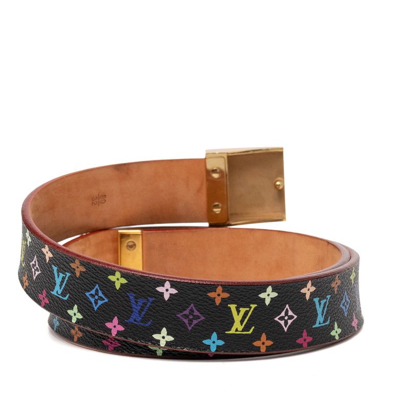 Louis Vuitton Monogram Multicolor Ceinture Carre 80 32 Black Leather Belt