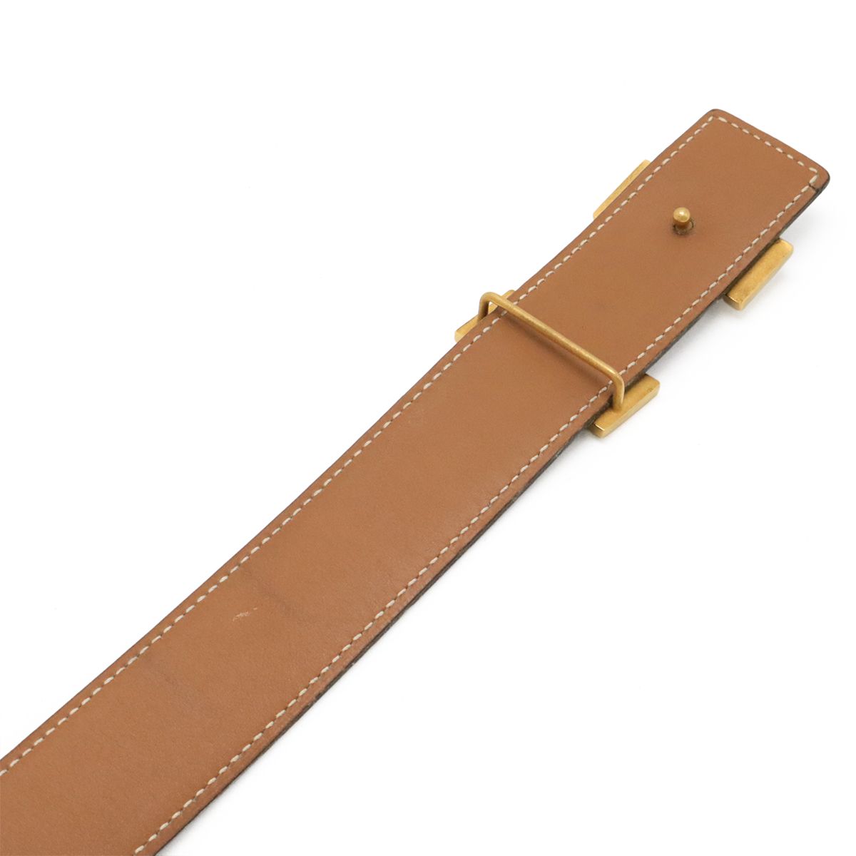 Hermes Belt Buckle Reversible Box Calf Leather Black Light Brown Gold 62