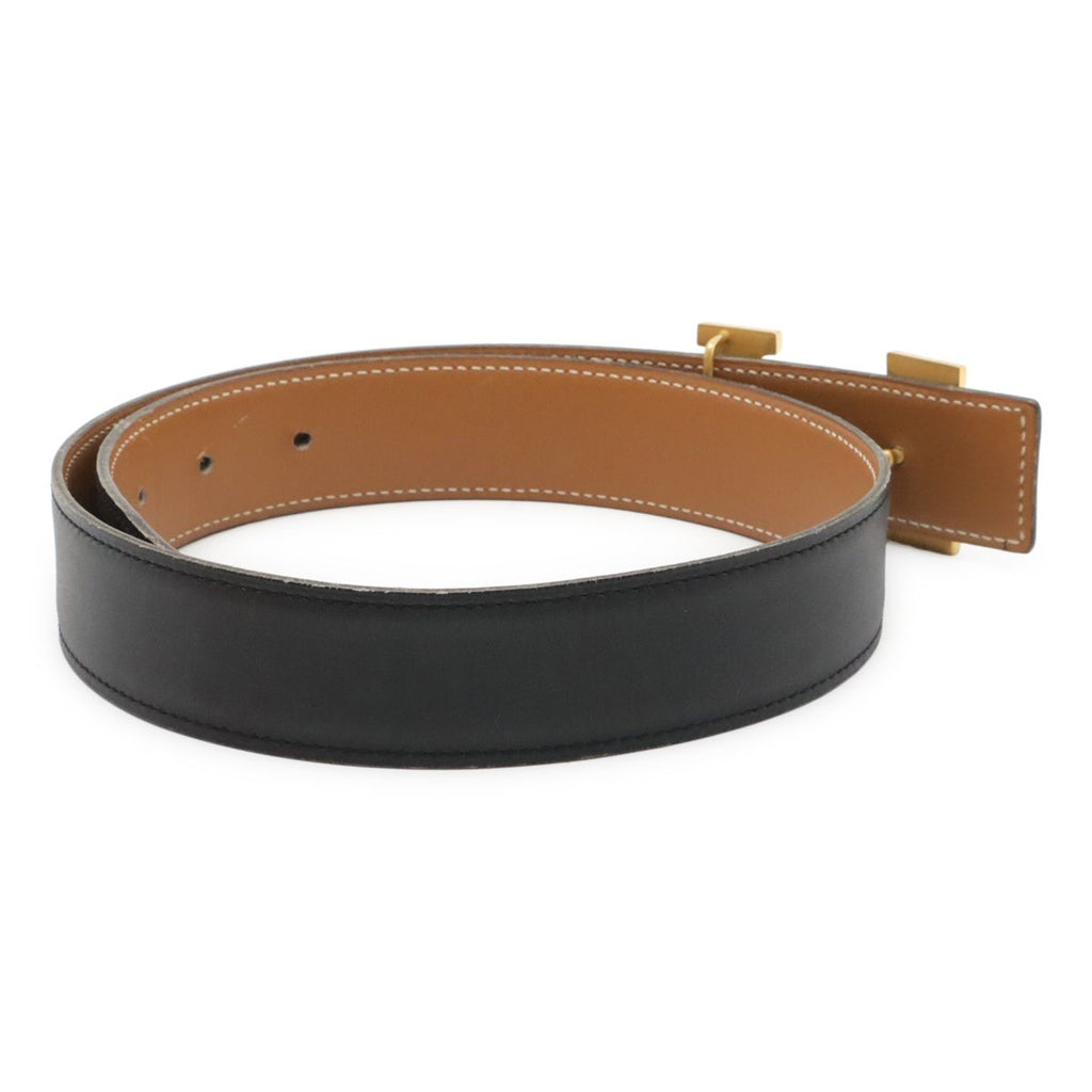 Hermes Belt Buckle Reversible Box Calf Leather Black Light Brown Gold 62