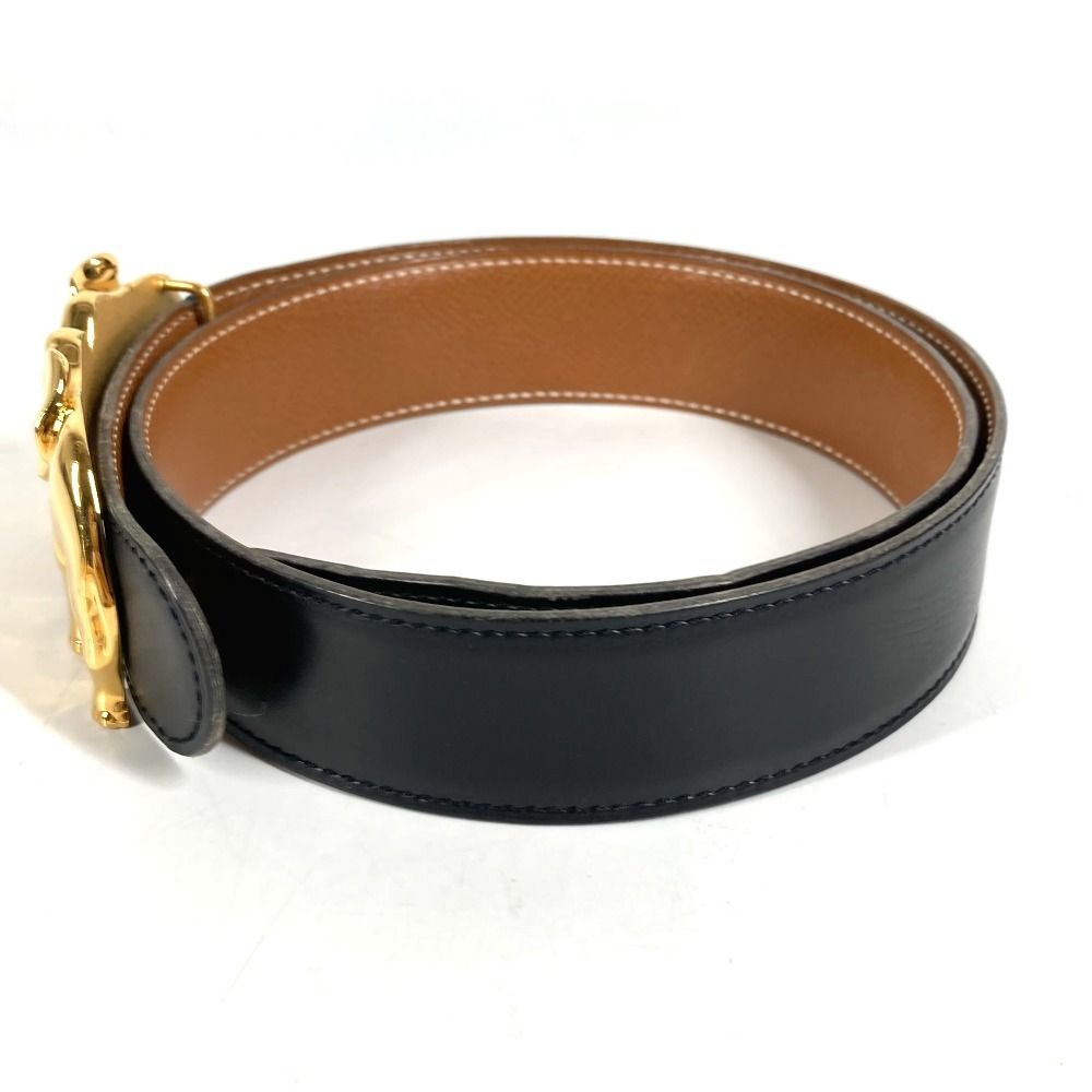 Hermes Belt Elephant Logo Leather Black