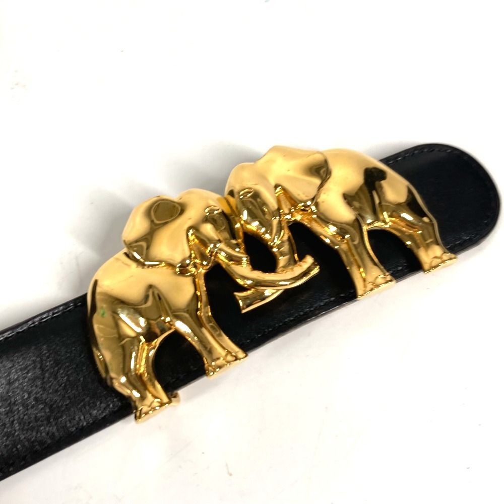 Hermes Belt Elephant Logo Leather Black
