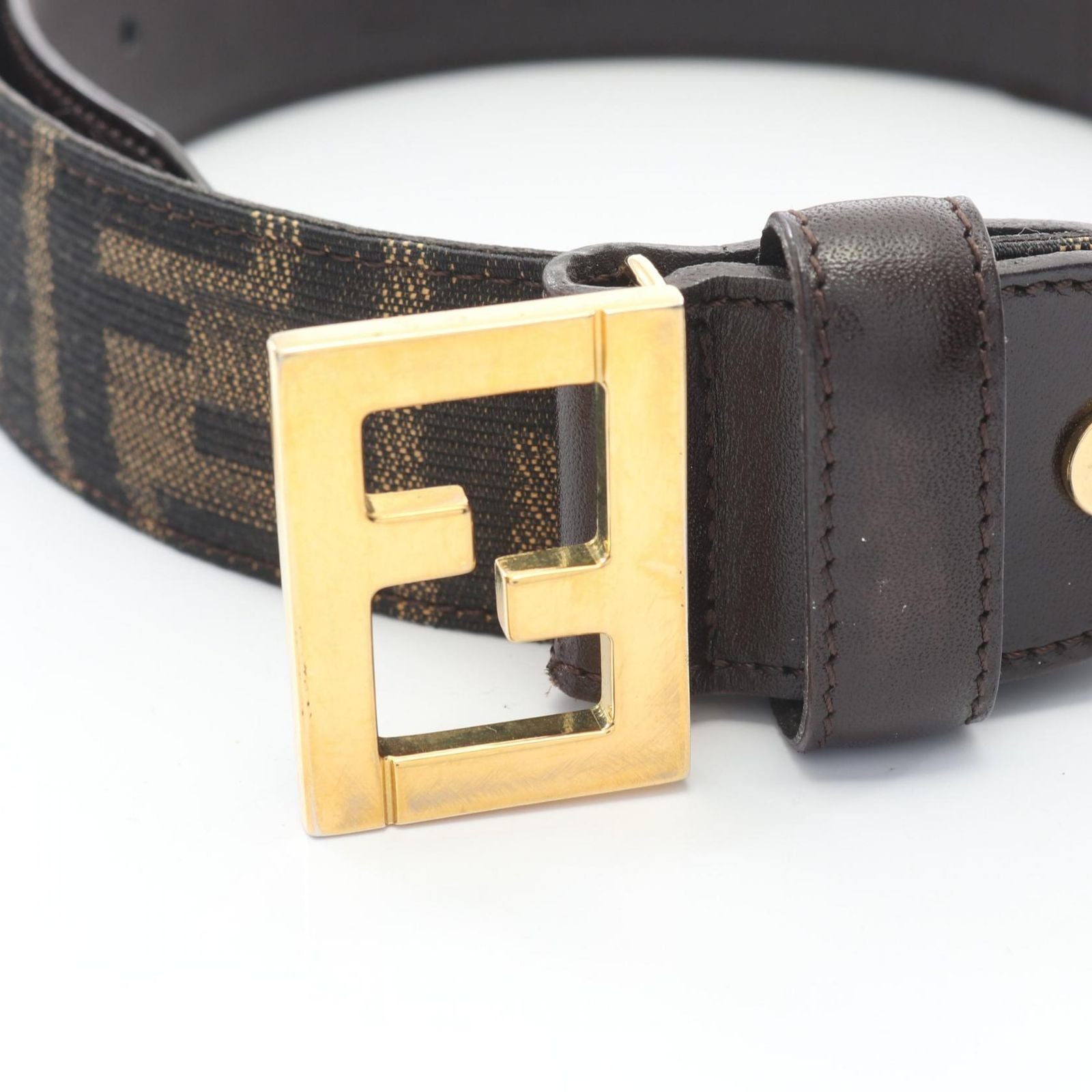 Fendi Belt Zucca Gold Canvas Leather