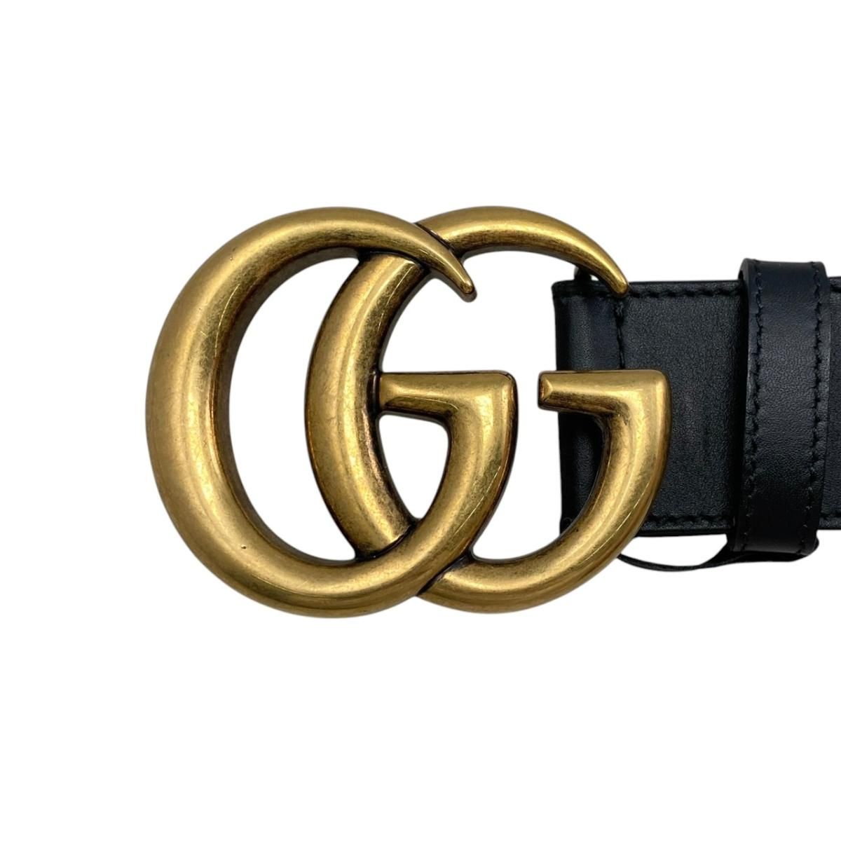 Gucci Belt GG Emblem Wide Leather Double Black Gold