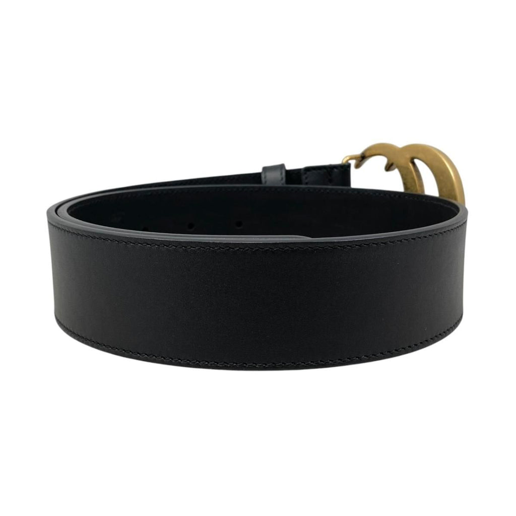 Gucci Belt GG Emblem Wide Leather Double Black Gold