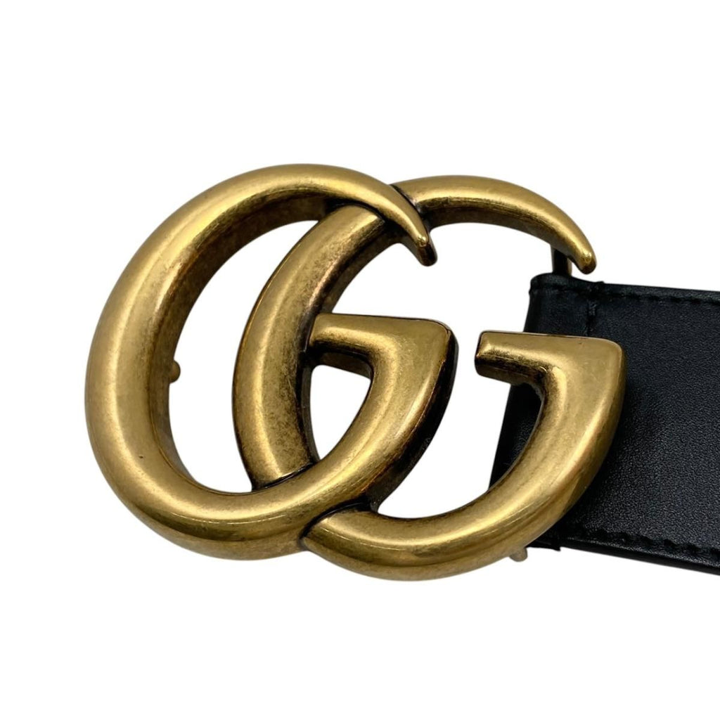 Gucci Belt GG Emblem Wide Leather Double Black Gold