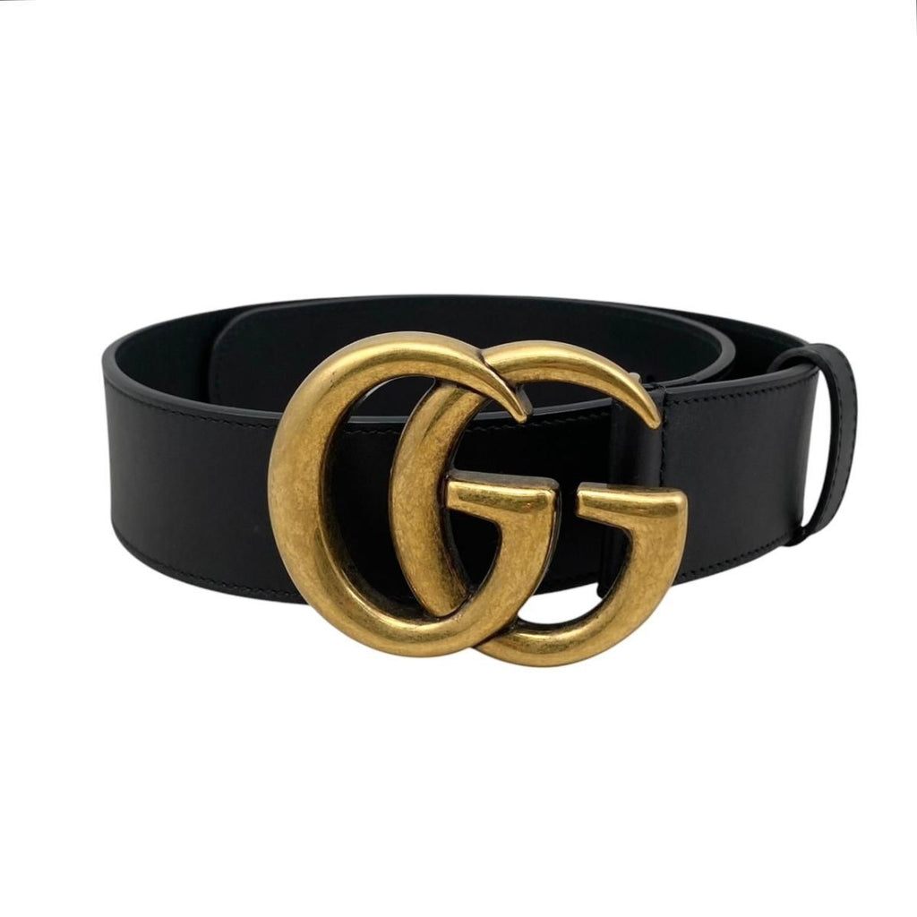Gucci Belt GG Emblem Wide Leather Double Black Gold