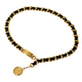 Chanel Belt Cambon Leather Chain Gold Black Logo Plate CC Thick