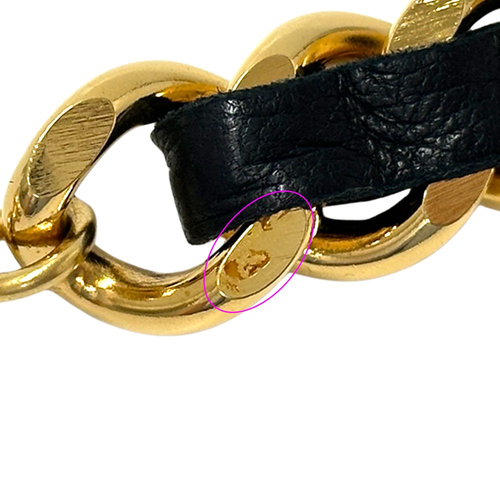 Chanel Belt Cambon Leather Chain Gold Black Logo Plate CC Thick