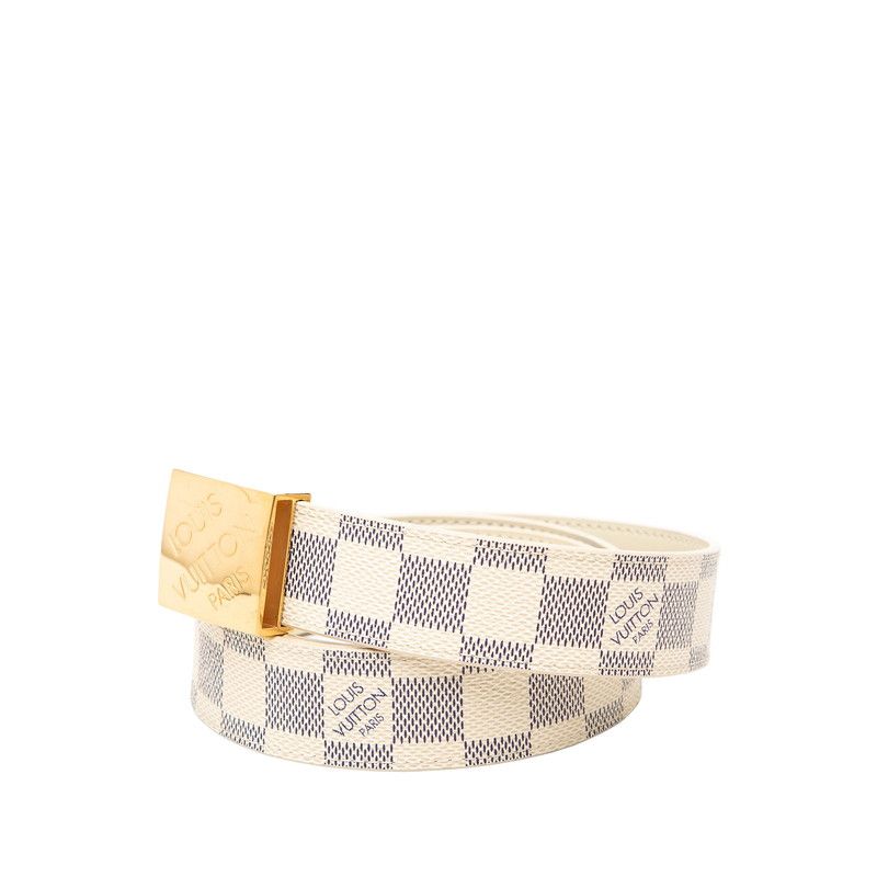 Louis Vuitton Damier Azur Ceinture Carre Belt 85 34 White Leather