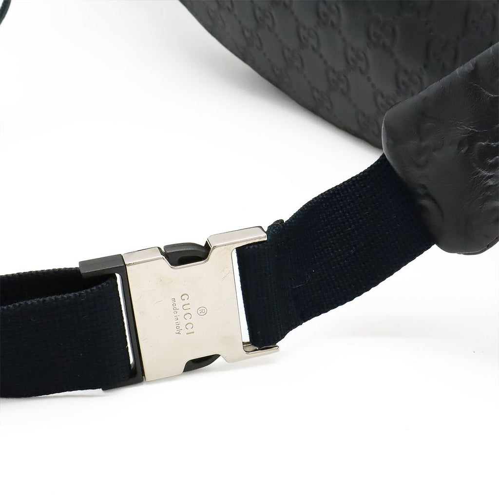 Gucci Guccissima Belt Bag Waist Pouch Hip Rubber Coating Leather Black Silver