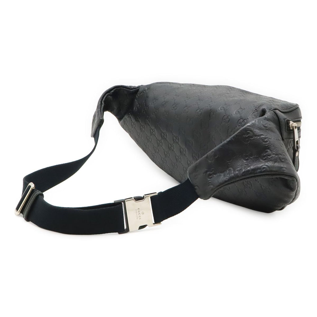 Gucci Guccissima Belt Bag Waist Pouch Hip Rubber Coating Leather Black Silver