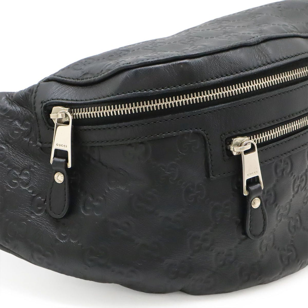 Gucci Guccissima Belt Bag Waist Pouch Hip Rubber Coating Leather Black Silver