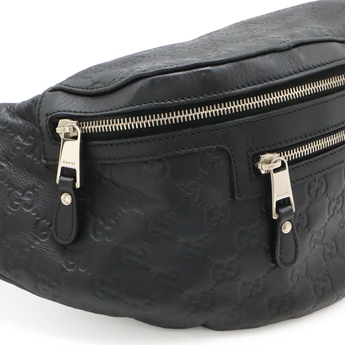 Gucci Guccissima Belt Bag Waist Pouch Hip Rubber Coating Leather Black Silver