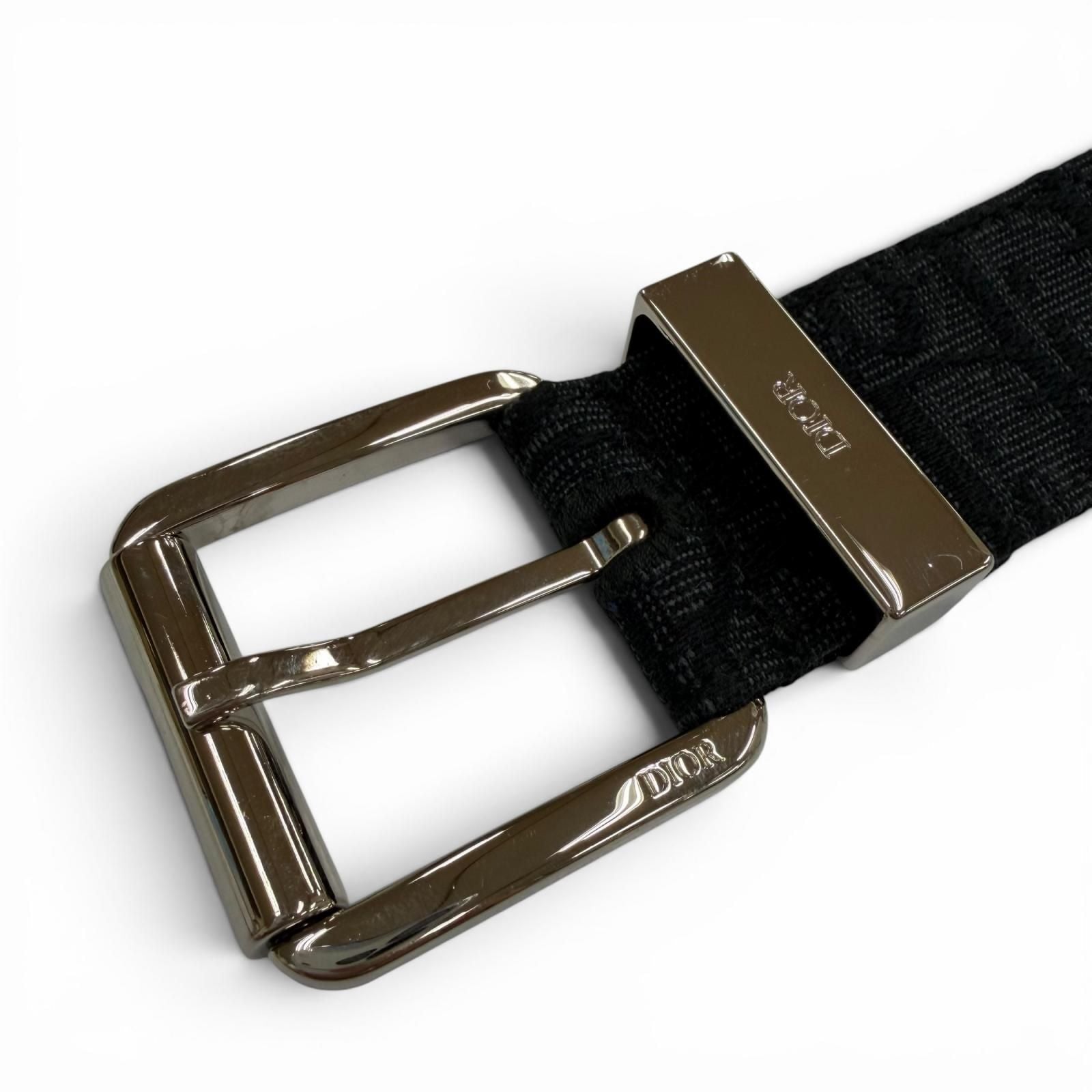 Dior Homme Canvas Leather Oblique Pin Buckle Belt Black Silver