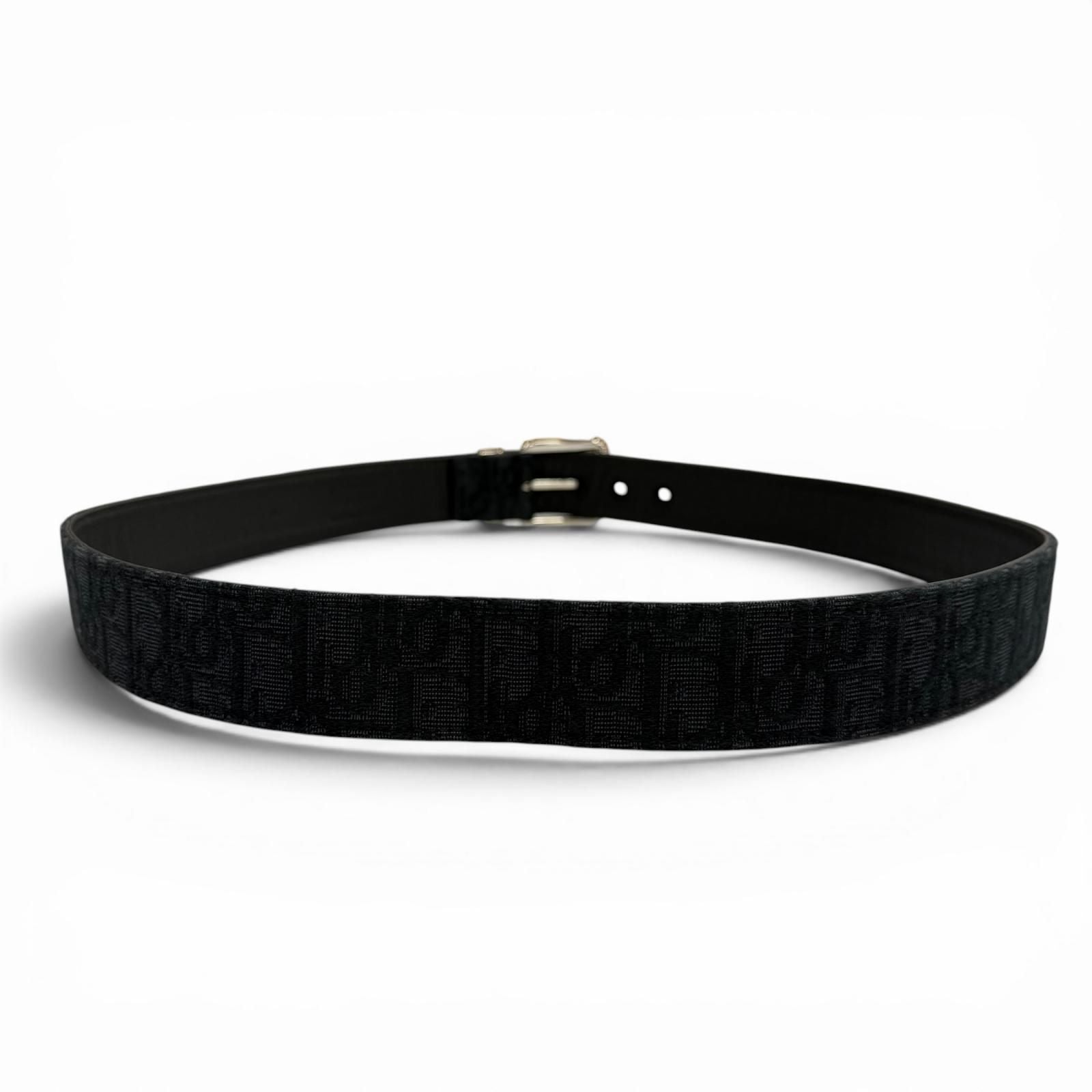 Dior Homme Canvas Leather Oblique Pin Buckle Belt Black Silver