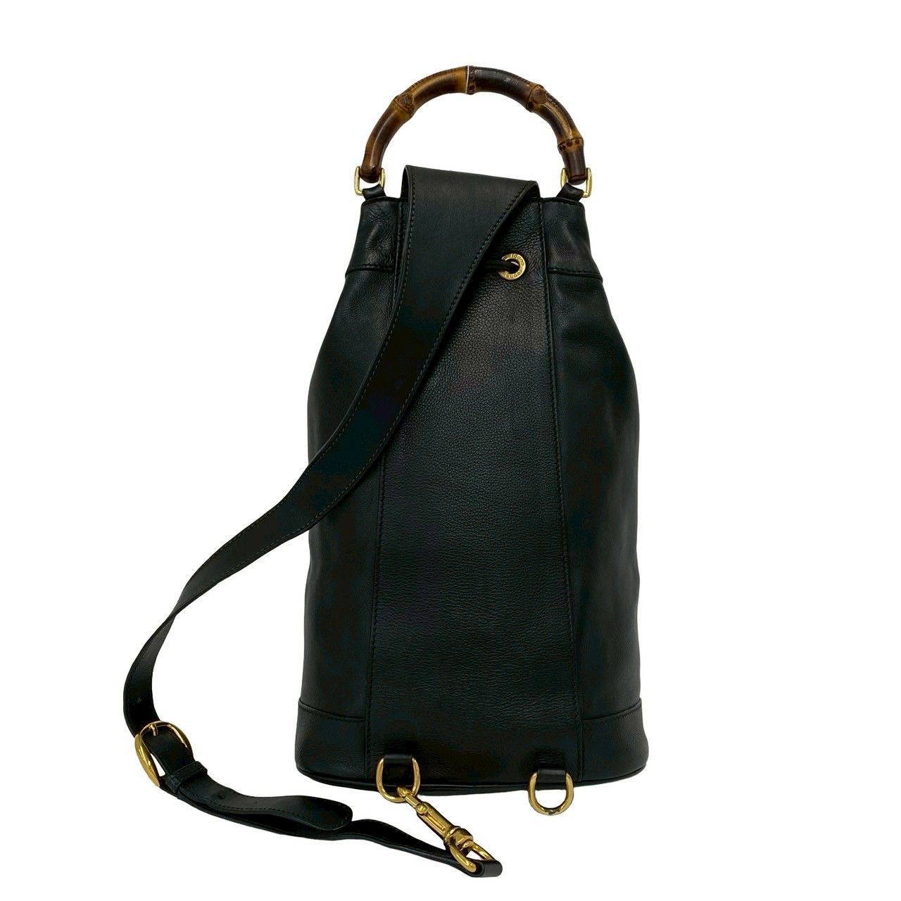 Gucci Vintage Bamb Leather Drawstring Belt Bag Black