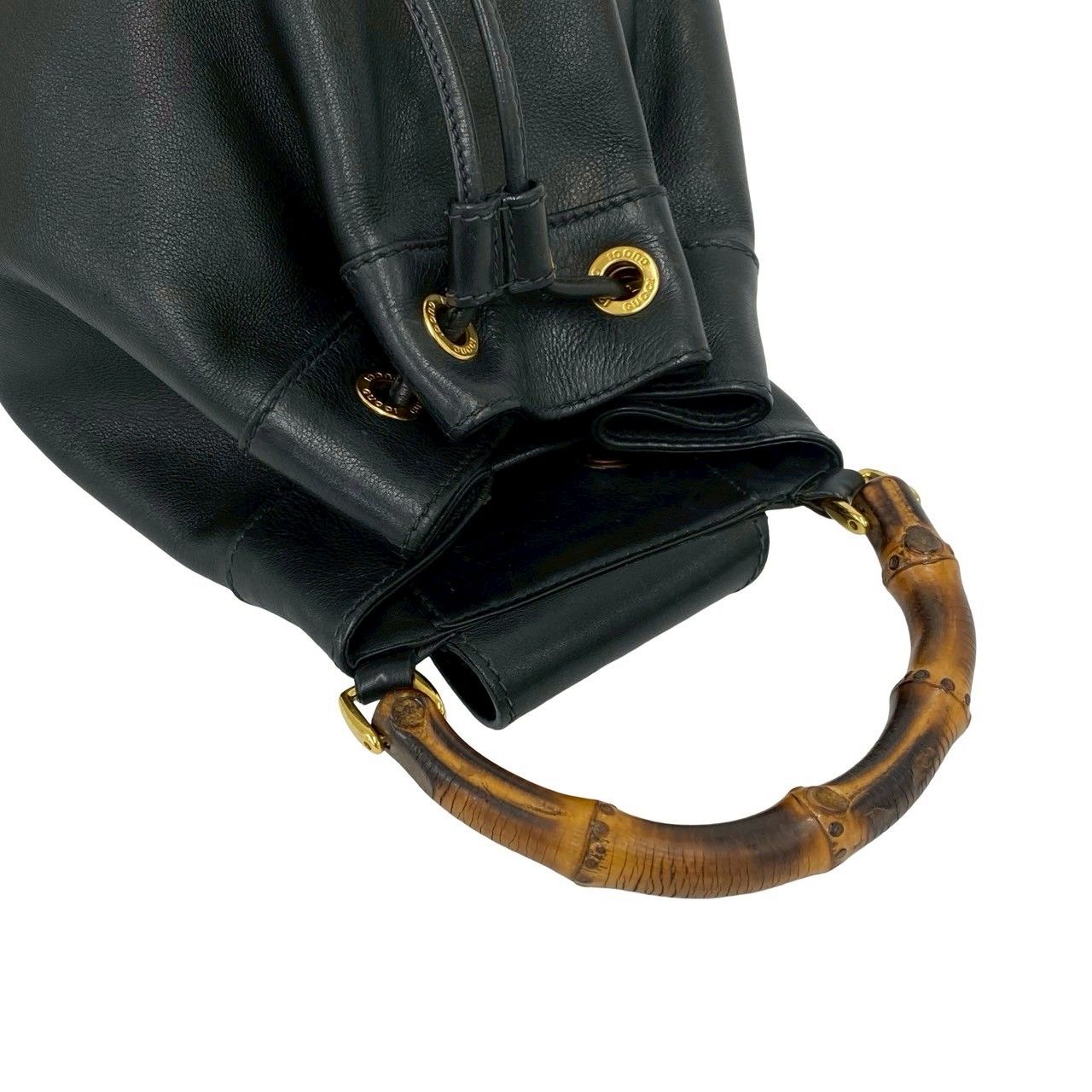 Gucci Vintage Bamb Leather Drawstring Belt Bag Black